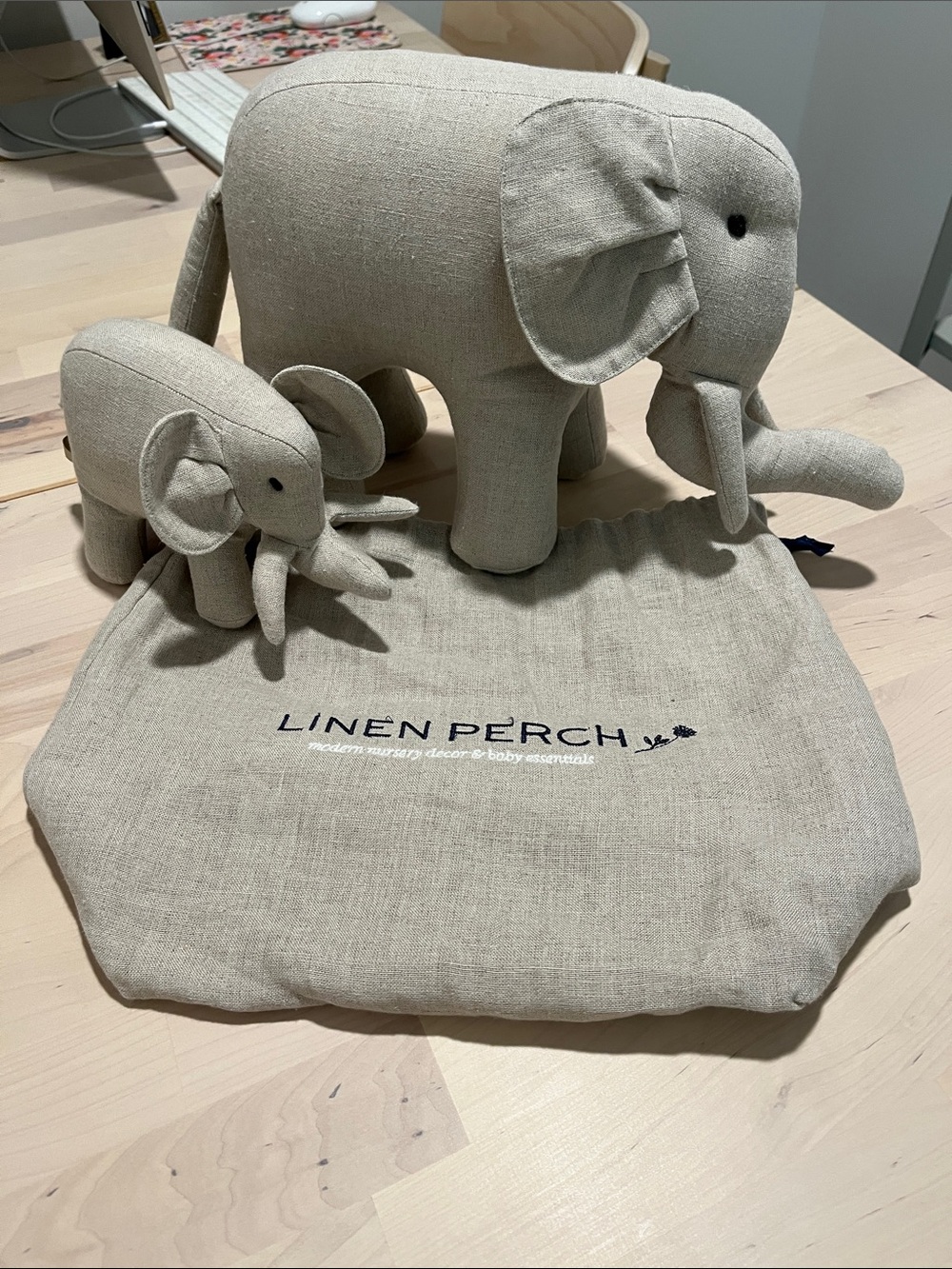 Linen Perch Elephant - modern nursery decor & baby essentials